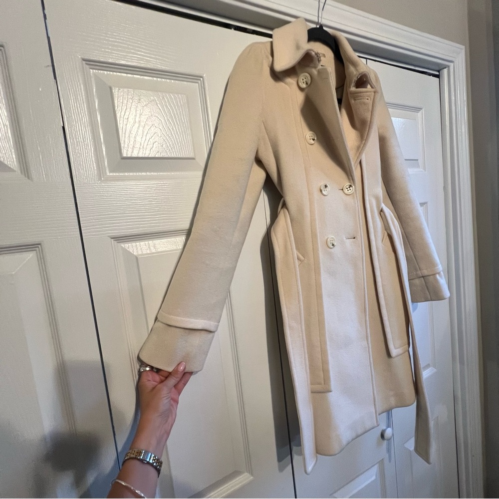 BCBG MAXAZRIA Cream Wool Blend Trench Coat —Size XS - Picture 8 of 15